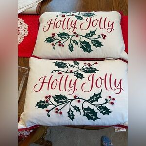 Holly Jolly Holiday Pillow Set - Red and Green